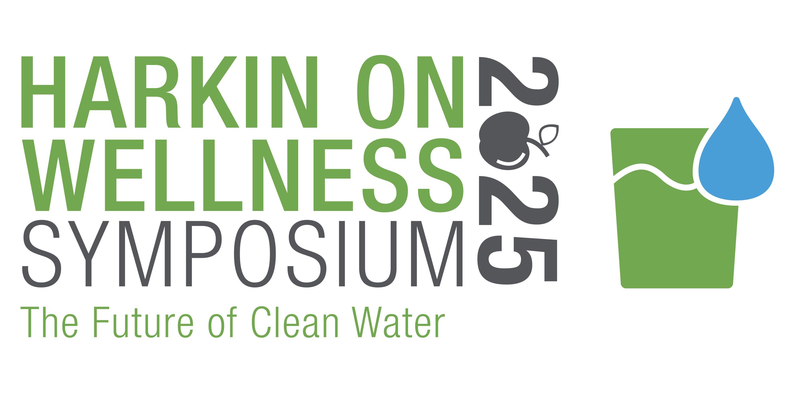 Harkin On Wellness Symposium 2025. The Future of Clean Water. Includes icon of water glass and water droplet.